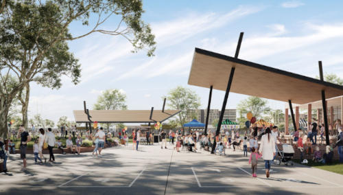 An artist’s impression of a vibrant scene at the school playground at Appin Grove